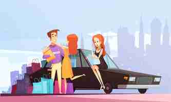 Free vector shopping cartoon city illustration