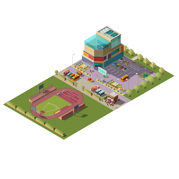 Free vector shopping center and stadium isometric vector