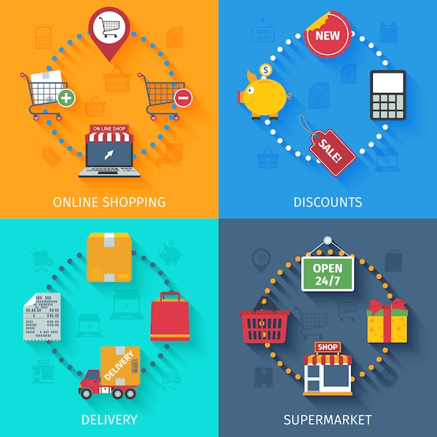 Free vector shopping concept icons set