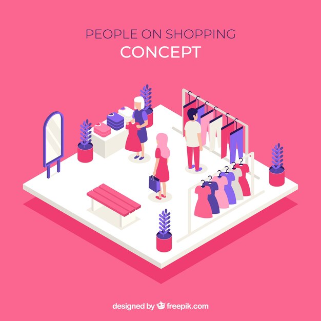 Shopping concept with people in isometric view