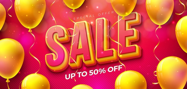 Shopping Day Sale Design with 3d Lettering and Party Balloon Special Offer Illustration