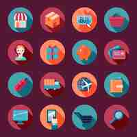 Free vector shopping e-commerce icons set flat