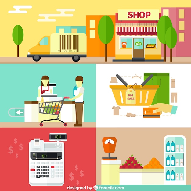 Free vector shopping elements in flat design