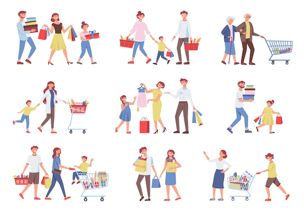 Free vector shopping family icon set