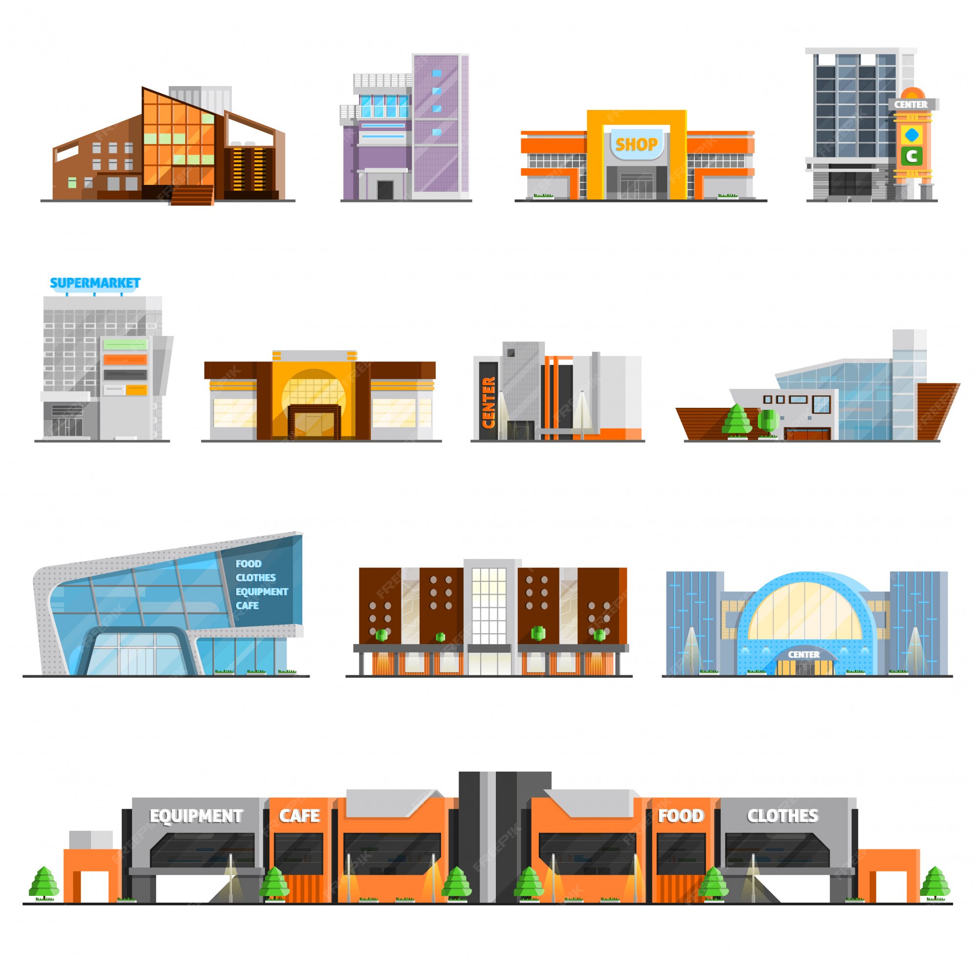 Convenience store icon set, Super market and shopping mall