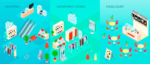 shopping mall isometric banners set