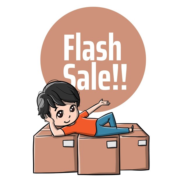 Shopping man on flash sale cartoon