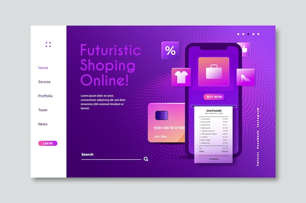 Shopping online futuristic landing page