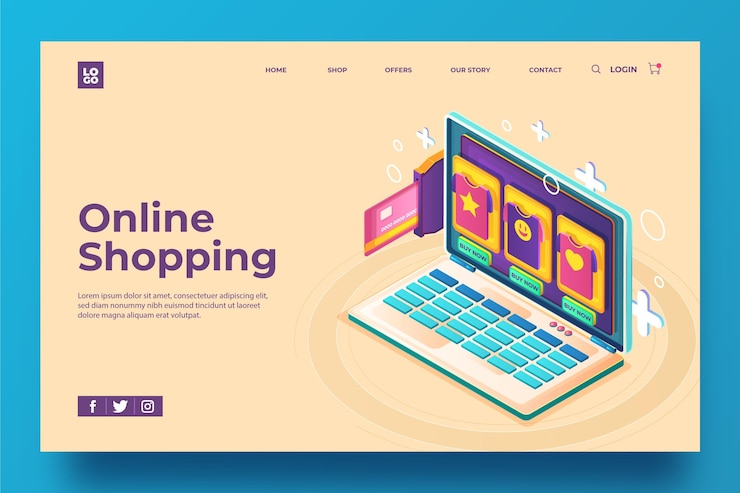 Free Vector shopping online isometric template landing page