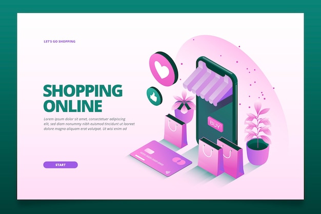 Shopping online isometric template landing page