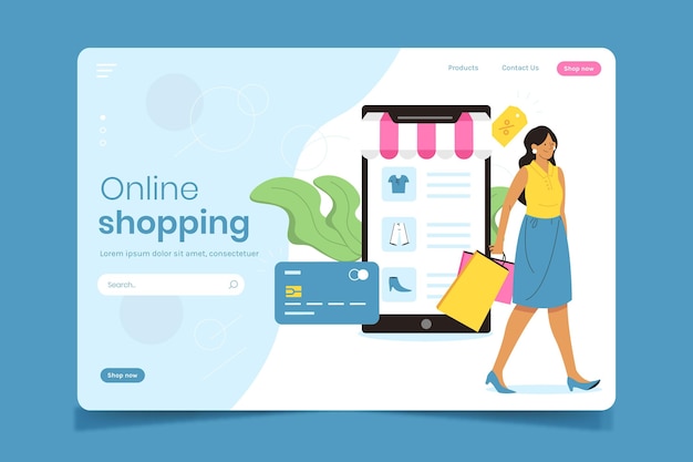 Free vector shopping online landing page concept