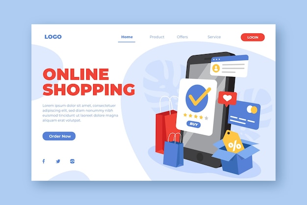 Free vector shopping online landing page concept