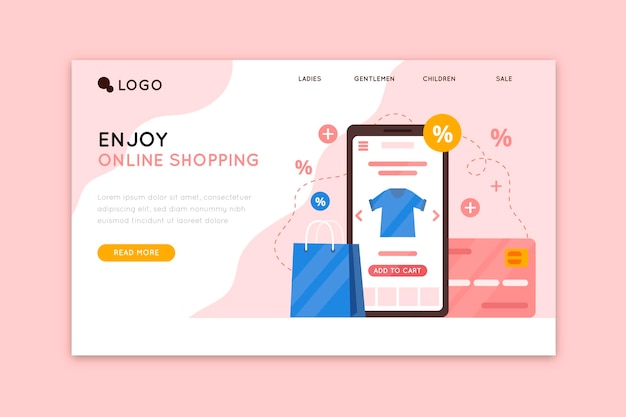 Shopping online landing page in flat design