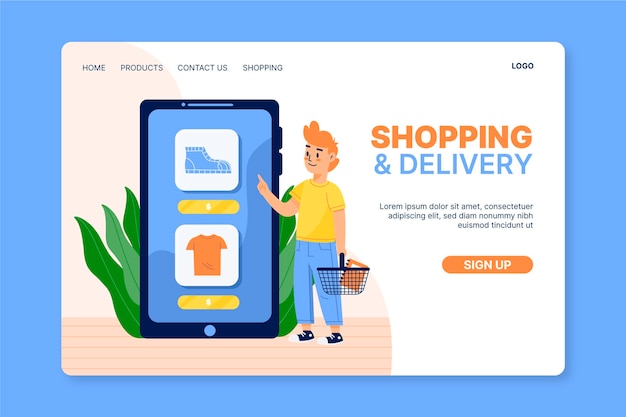 Free vector shopping online landing page in flat design