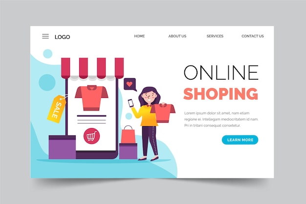 Free vector shopping online landing page