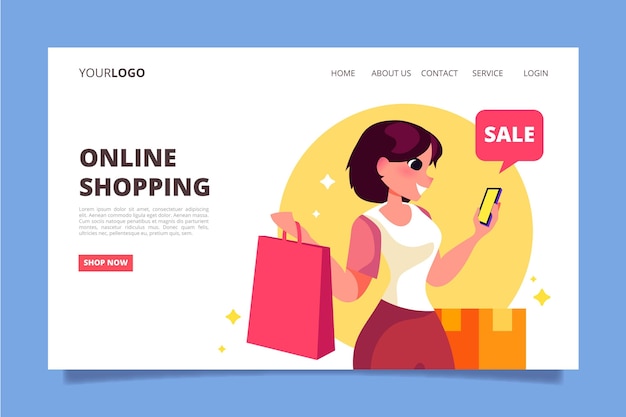 Free vector shopping online landing page