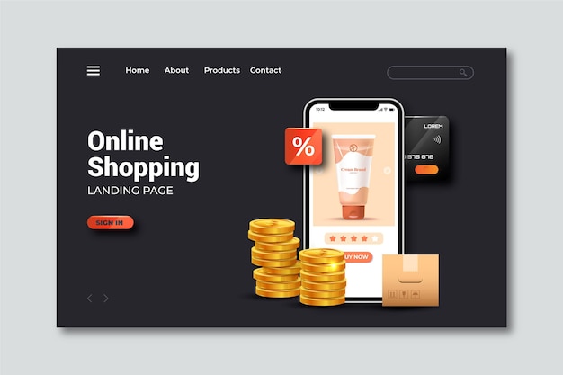 Shopping landing page realistica online