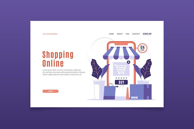 Free vector shopping online template landing page flat design template