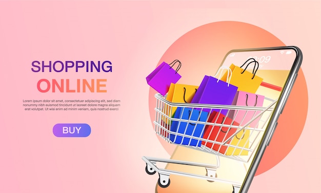 Shopping online on website or mobile application landing page   concept marketing and digital marketing.