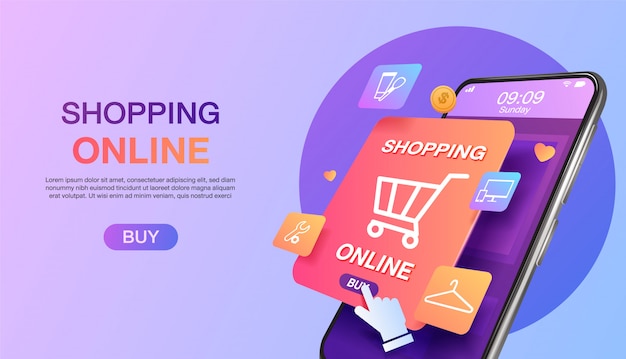 Shopping online on website or mobile application landing page   concept marketing and digital marketing.