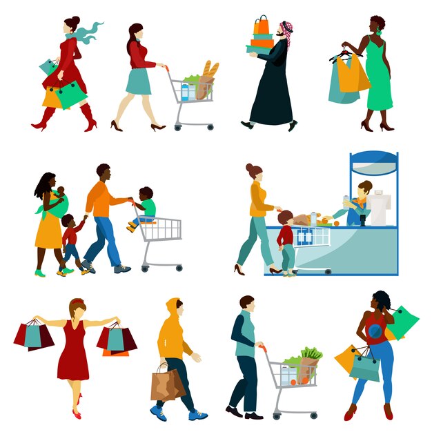 Shopping People Icons Set