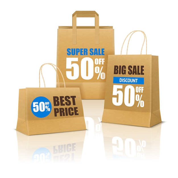 Free vector shopping poster with paper bags