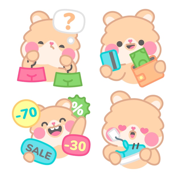 Shopping stickers collection with kimchi the hamster