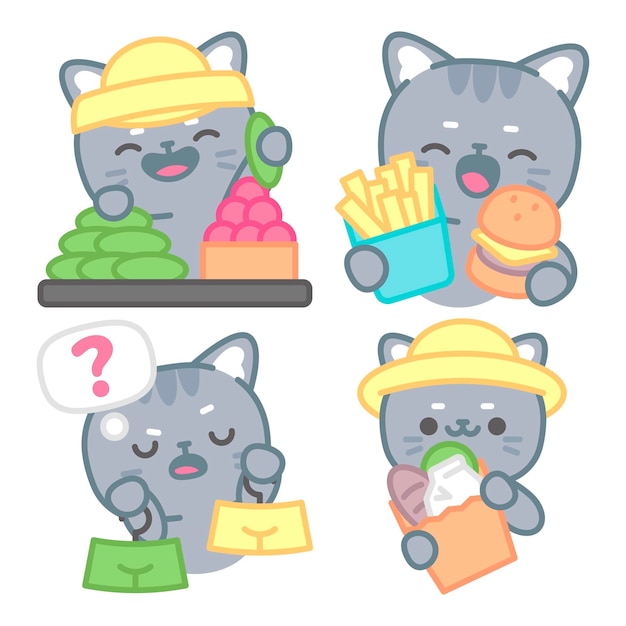 Free vector shopping stickers collection with tomomi the cat