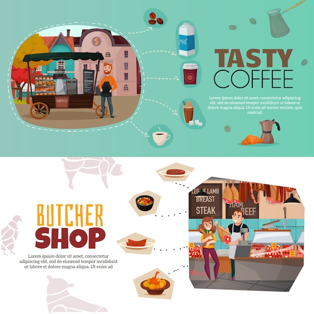 Free vector shops  banner set set