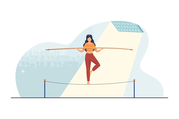 Free vector show actress balancing on rope. audience, acrobat, yogi flat illustration