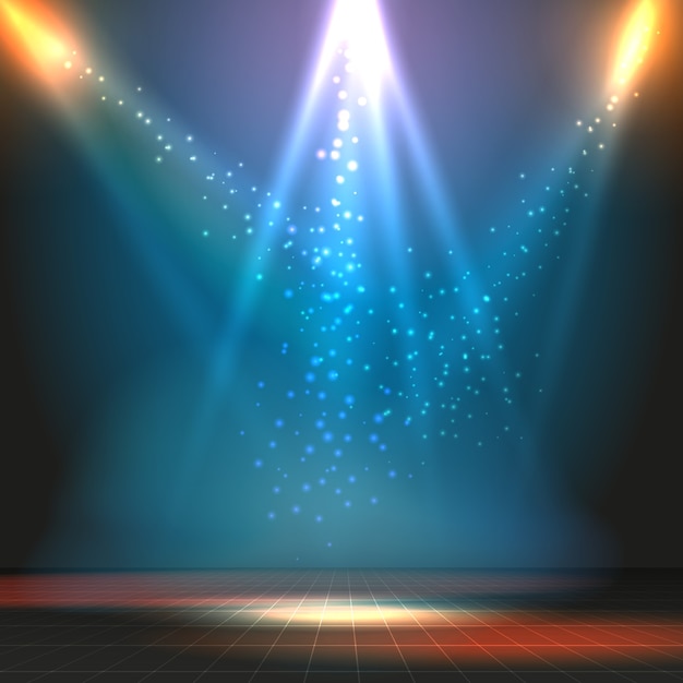 Show or dance floor vector background with spotlights. Party or concert, stage and floor illustration