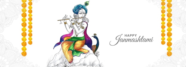 Free vector shree krishna janmashtami banner festival card background