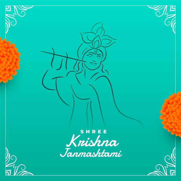 shree krishna janmashtami festival wishes card design vector