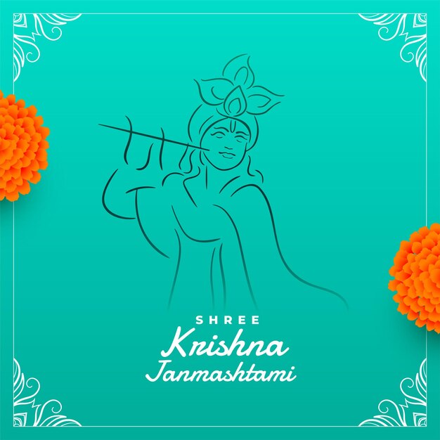 shree krishna janmashtami festival wishes card design vector