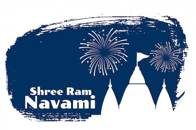 Vettore gratuito shree ram navami celebrazione card con il design del tempio