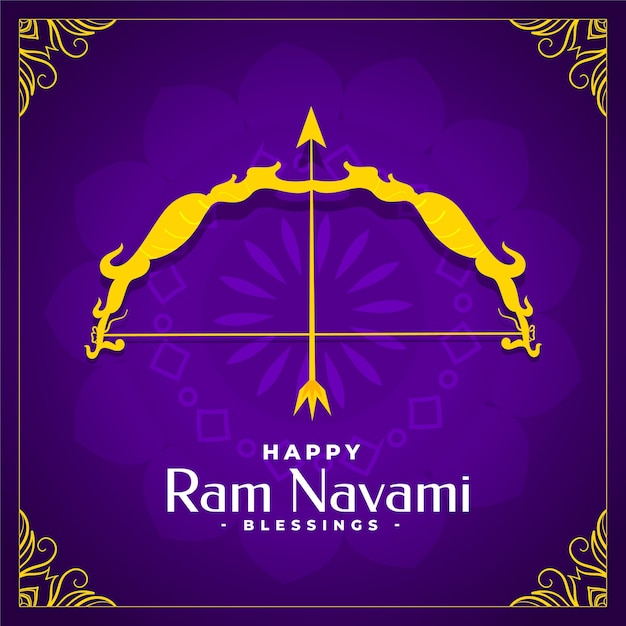 Shree ram navami hindu festival decorative greeting card with bow and arrow