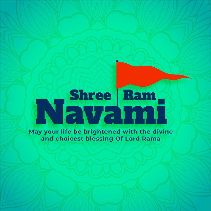 Free Vector shree ram navami hindu festival decorative greeting card with flag