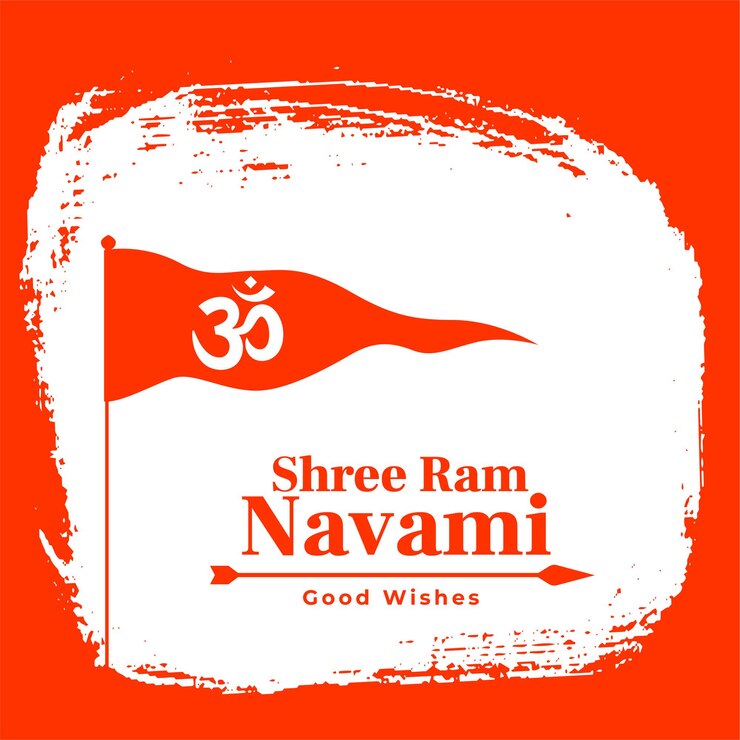 Free Vector shree ram navami hindu festival decorative greeting card with flag