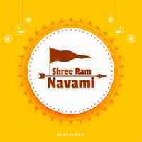 Free vector shree ram navami hindu festival decorative greeting card with flag