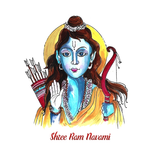 Shri ram navami 축제 활과 화살 수채화 카드 디자인