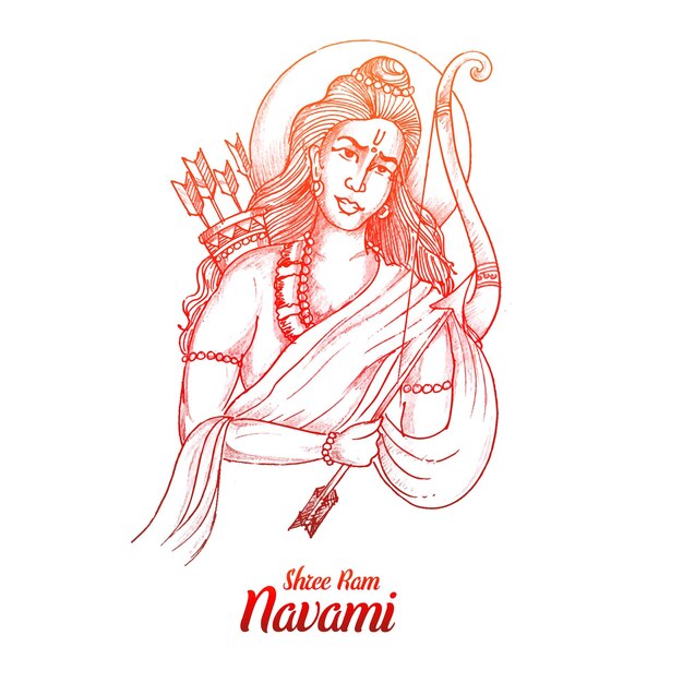 활 화살 스케치 카드 디자인이 있는 Shri ram navami