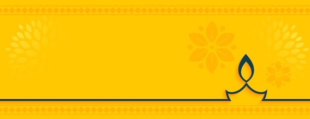 Vettore gratuito banner giallo shubh deepavali con spazio di testo e diya