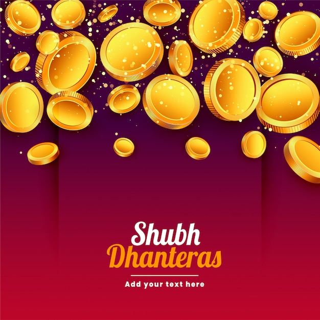 Shubh dhanteras falling golden coins festival card