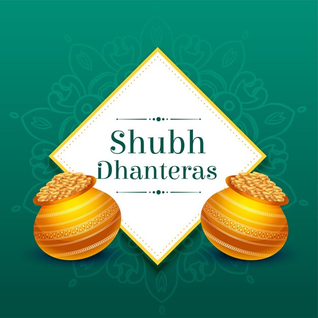 Shubh dhanteras occasion background with golden coin pot design