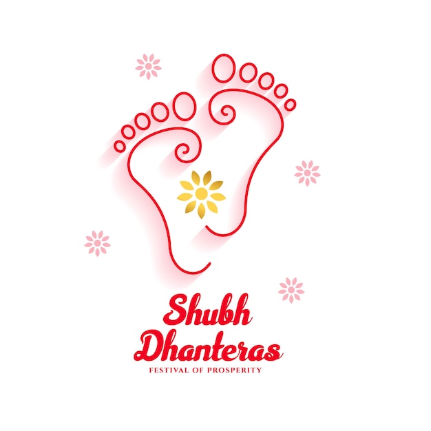 Free vector shubh dhanteras spiritual background with goddess laxmi charan for pooja vector