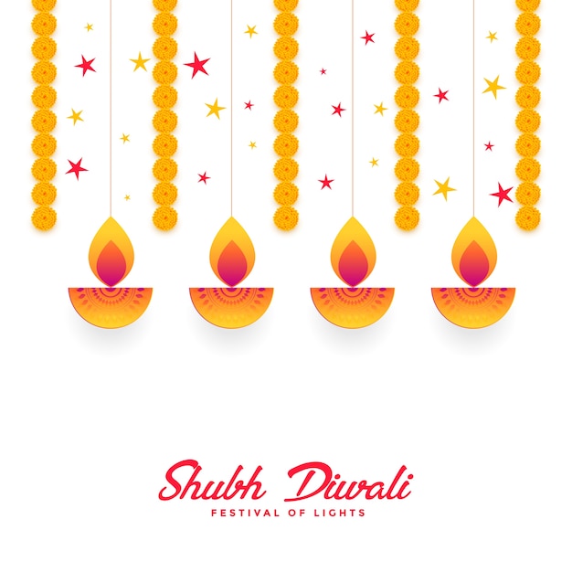 Shubh diwali diya and marigold flower card design