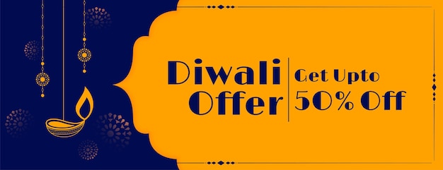 Free vector shubh diwali festival offer banner with hanging diya