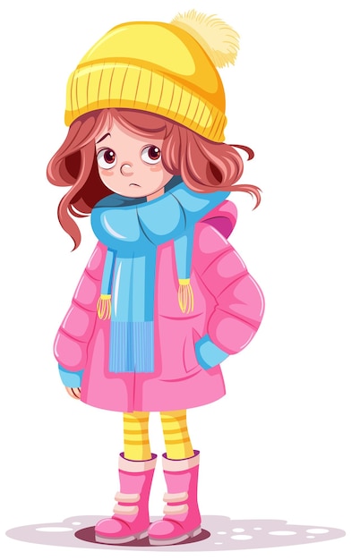 Free vector shy girl dressed in winter clothing