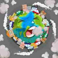 Free vector sick earth from pollution concept