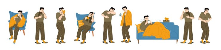 Free Vector sick person ill character with cold flu